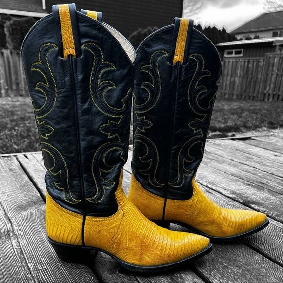 Vintage Larry Mahan Exotic Lizard Skin and Leather Women’s Cowboy Boots - Picture 3 of 9